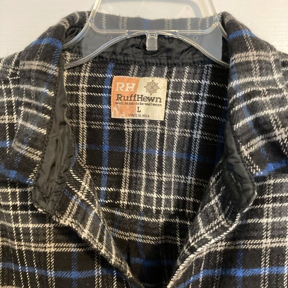 Men's L Ruff Hewn Black Plaid Button-Down Flannel Shirt NWT - Picture 3 of 6